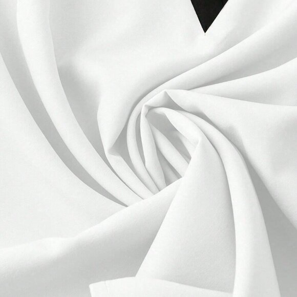 Black & White Elegant Women's V-Neck Lantern Sleeve Blouse - Picture 3 of 4